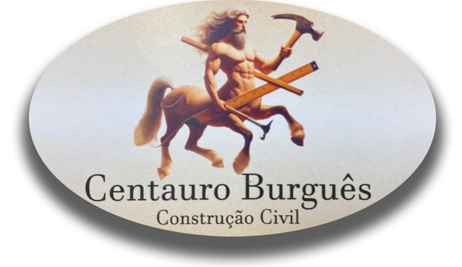 Logótipo de Centauro Burguês - Construção Civil. Representa um centauro com ferramentas de construção, simbolizando força e trabalho.